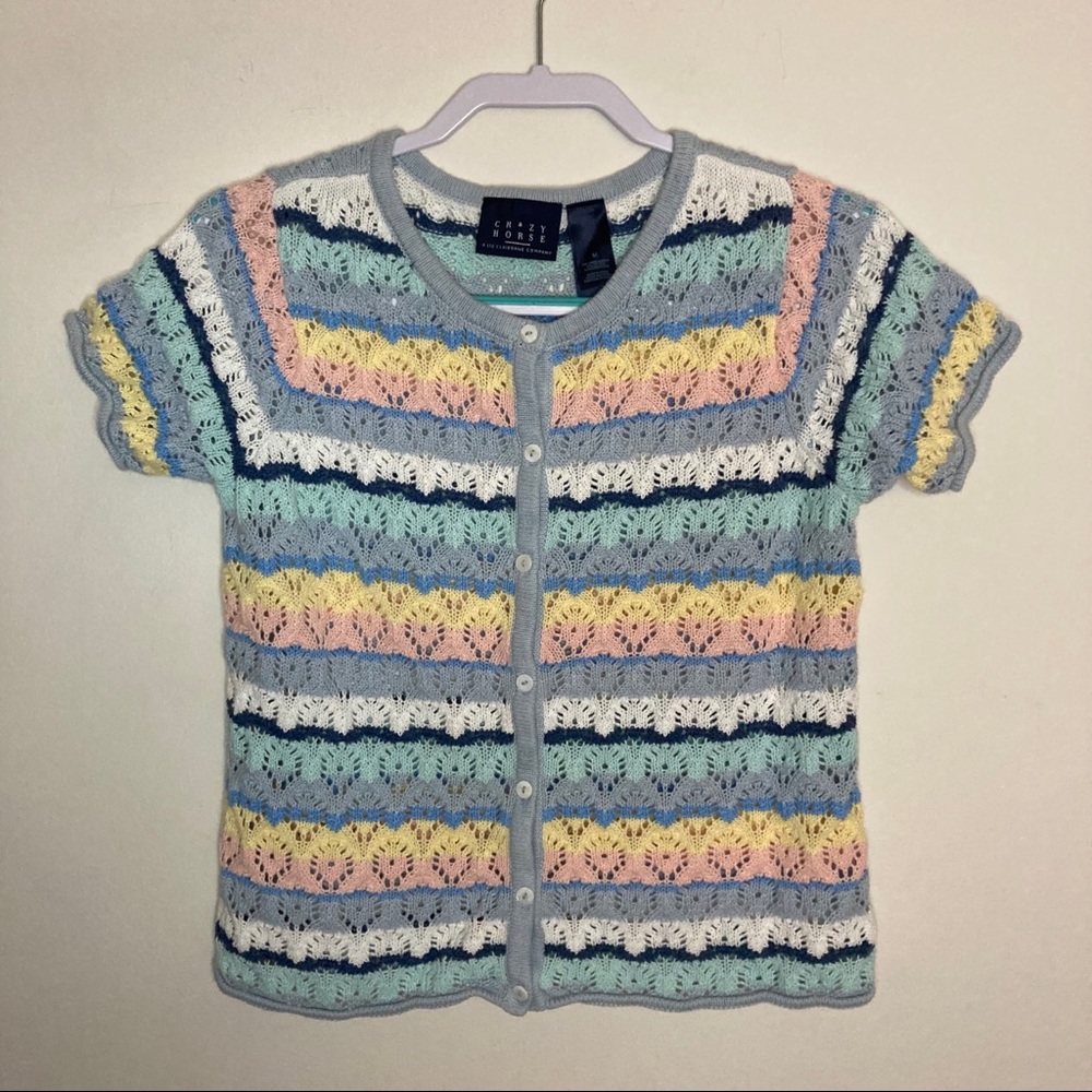 Pastel Striped Knit Button Front Cardigan Top 💖